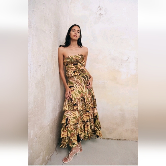 Zara Dresses & Skirts - ZARA NEW [ 2 PIECE SET ] CORSET TOP + RUFFLE LAYERED SKIRT LINEN SET XL SKIRT